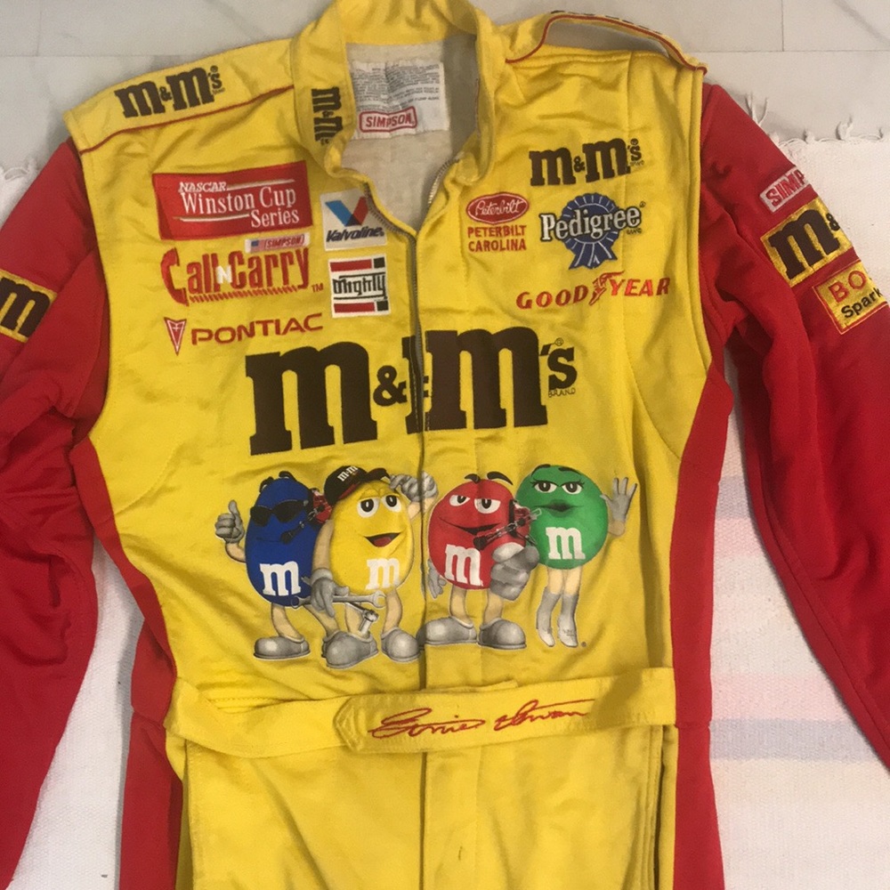 ERNIE IRVAN -1999 ORIGINAL FIRE SUIT, first M&M wearing Auto racing suit.